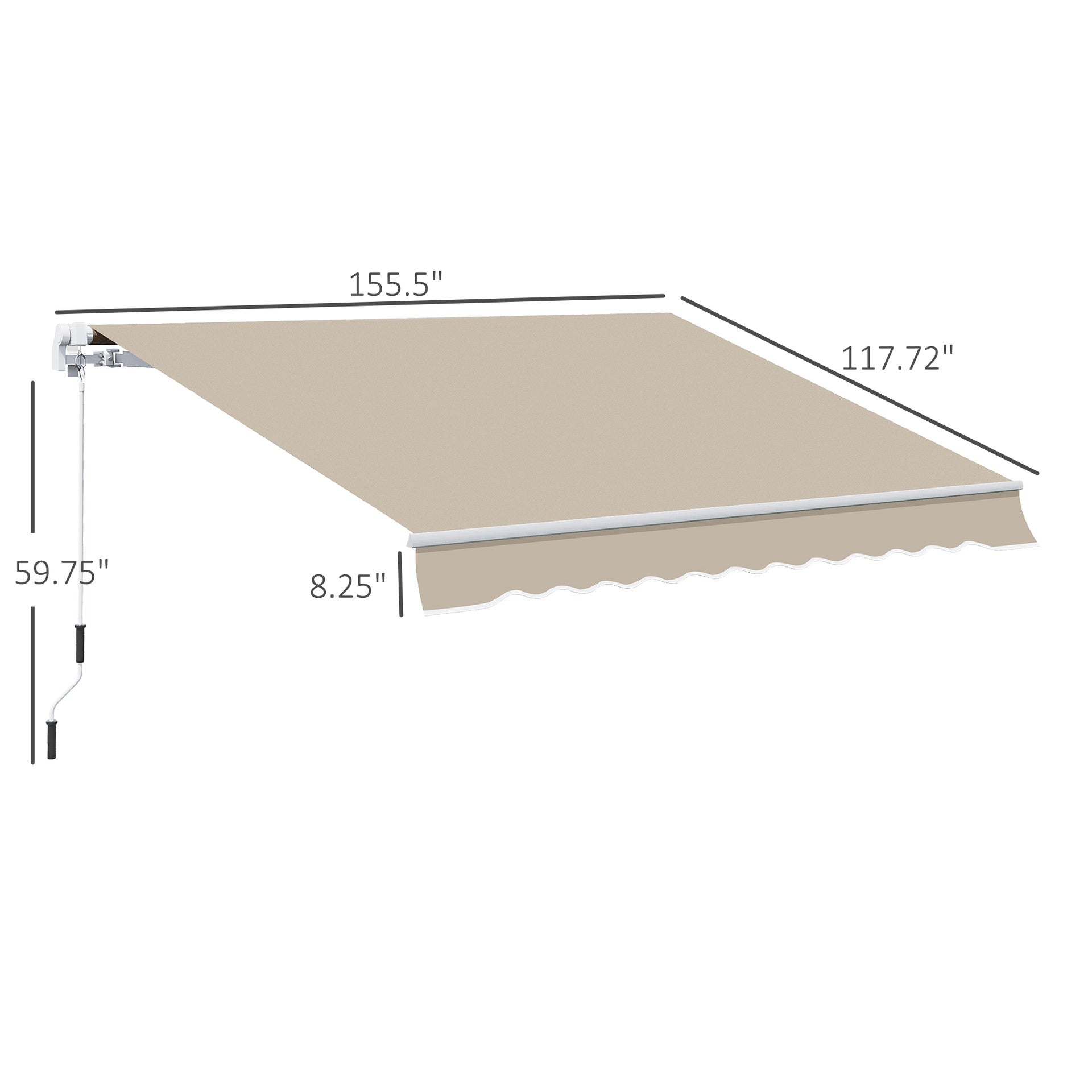 Outsunny 12' x 10' Retractable Awning Patio Awnings Sun Shade Shelter with Manual Crank Handle, 280g/m² UV & Water-Resistant Fabric and Aluminum Frame for Deck, Balcony, Yard, Cream White