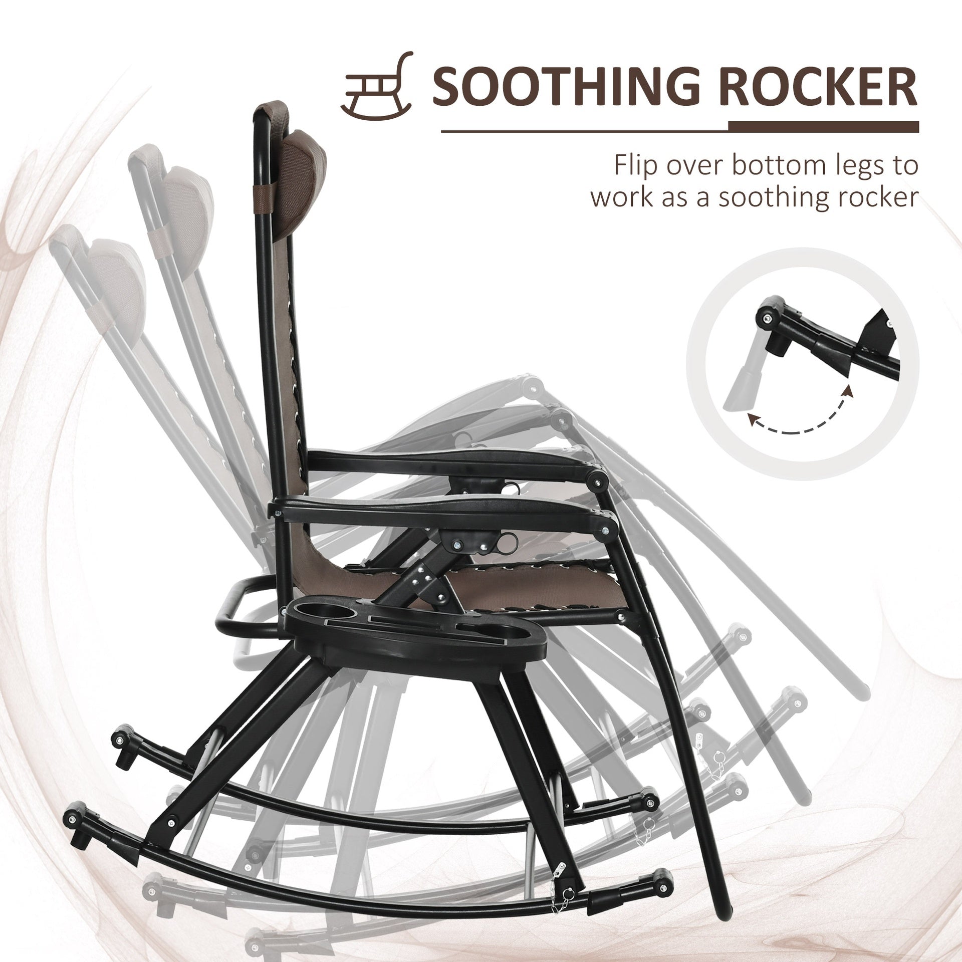 Outsunny Outdoor Rocking Chairs, Foldable Reclining Zero Gravity Lounge Rocker with Pillow, Cup & Phone Holder, Combo Design with Folding Legs, Brown