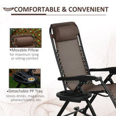 Outsunny Outdoor Rocking Chairs, Foldable Reclining Zero Gravity Lounge Rocker with Pillow, Cup & Phone Holder, Combo Design with Folding Legs, Brown