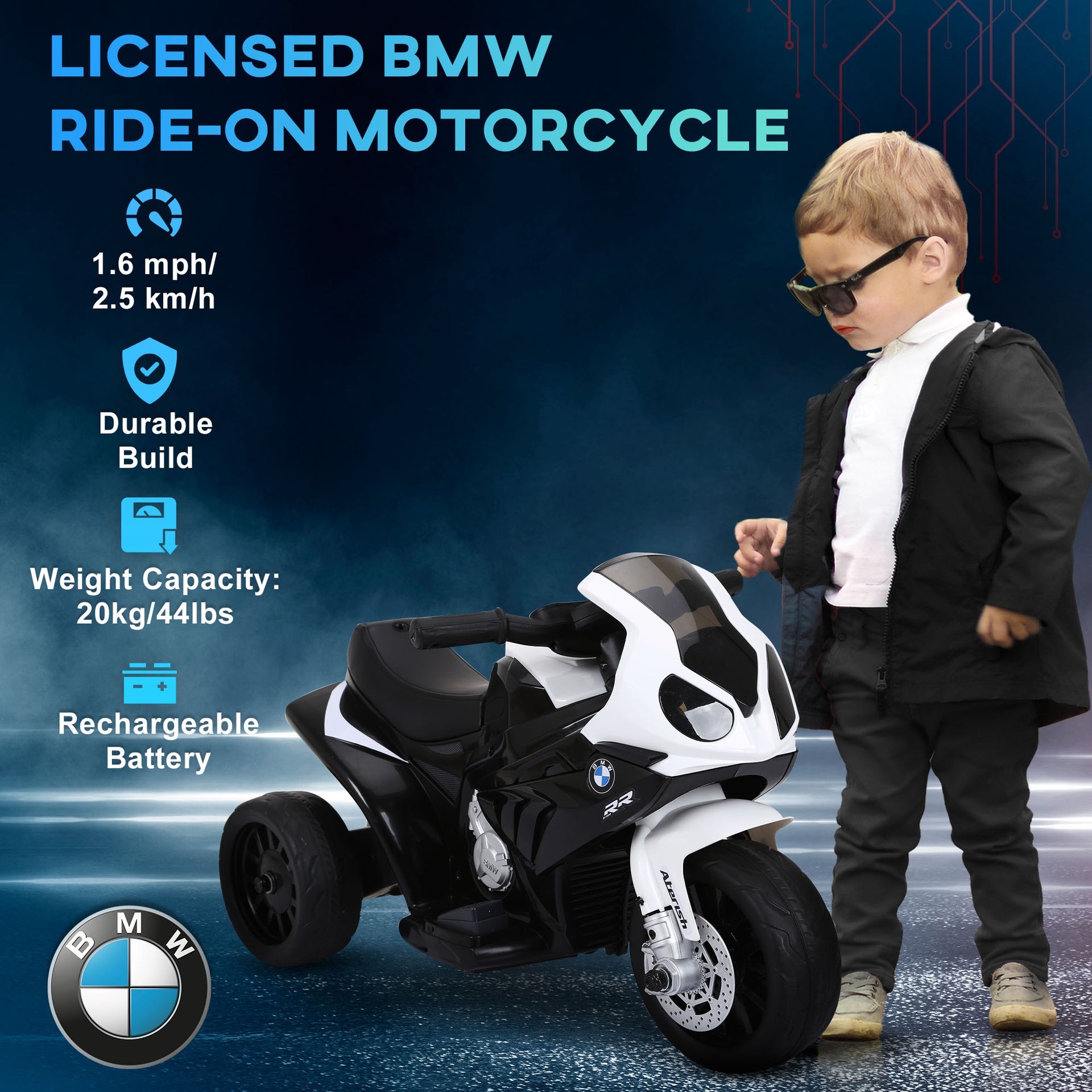 Aosom 6V 3 Wheeled Electric Motorcycle, Kids Motorcycle Licensed BMW with Headlight, Music, Black