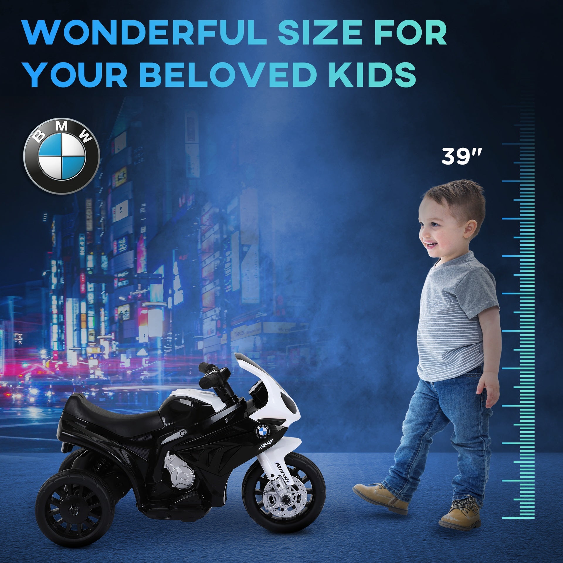Aosom 6V 3 Wheeled Electric Motorcycle, Kids Motorcycle Licensed BMW with Headlight, Music, Black
