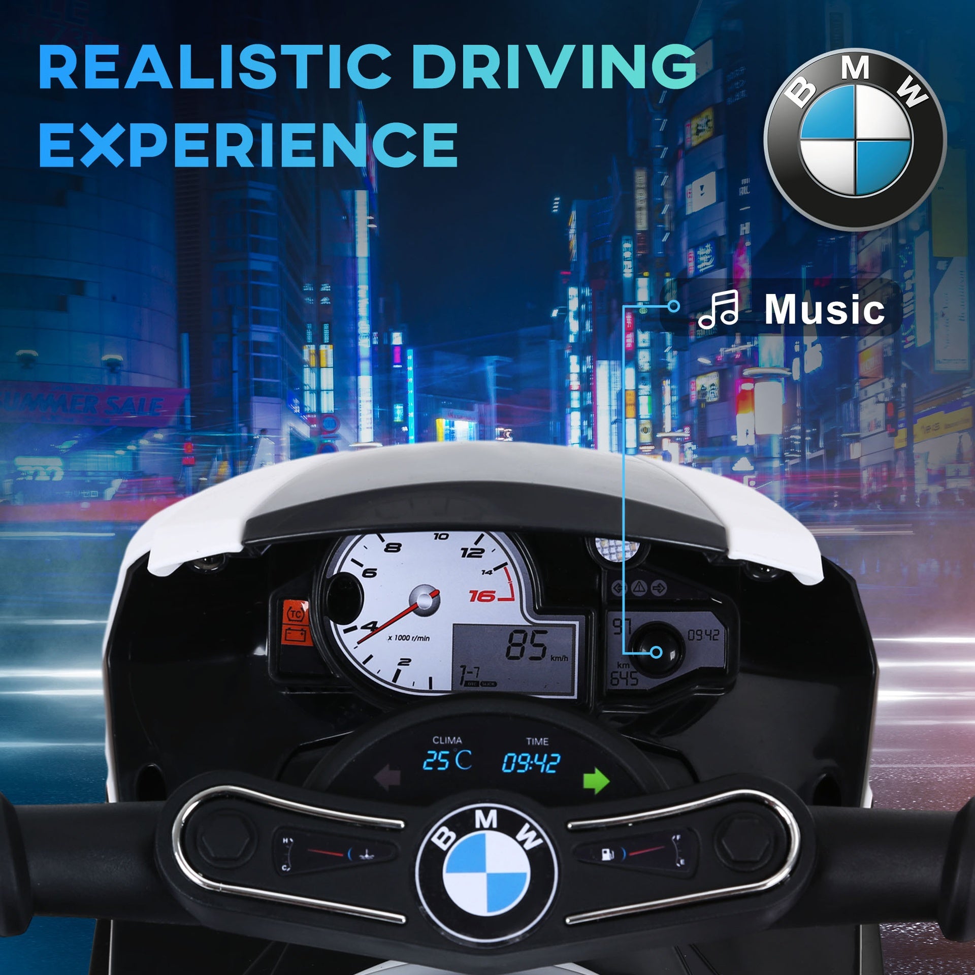 Aosom 6V 3 Wheeled Electric Motorcycle, Kids Motorcycle Licensed BMW with Headlight, Music, Black