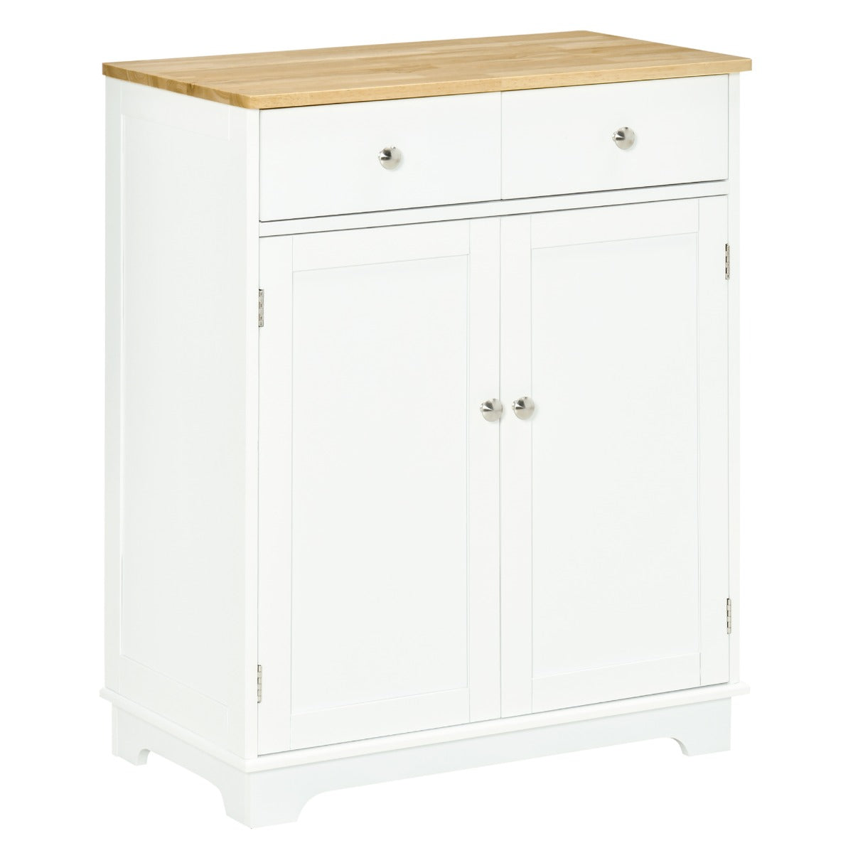 HOMCOM Kitchen Storage Cabinet, Sideboard Floor Cupboard with Solid Wood Top, Adjustable Shelf, and 2 Drawers for Living Room, and Hallway, White