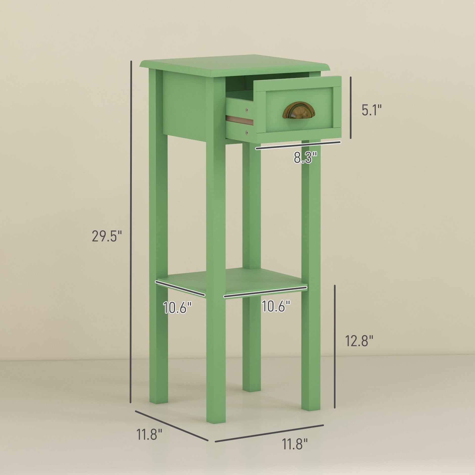 HOMCOM 2-Tier Side Table with Drawer and Shelf, End Table for Living Room and Hallway, Green