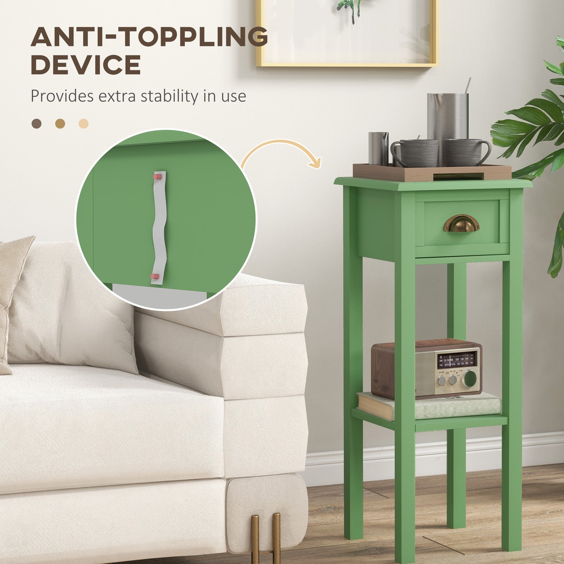 HOMCOM 2-Tier Side Table with Drawer and Shelf, End Table for Living Room and Hallway, Green