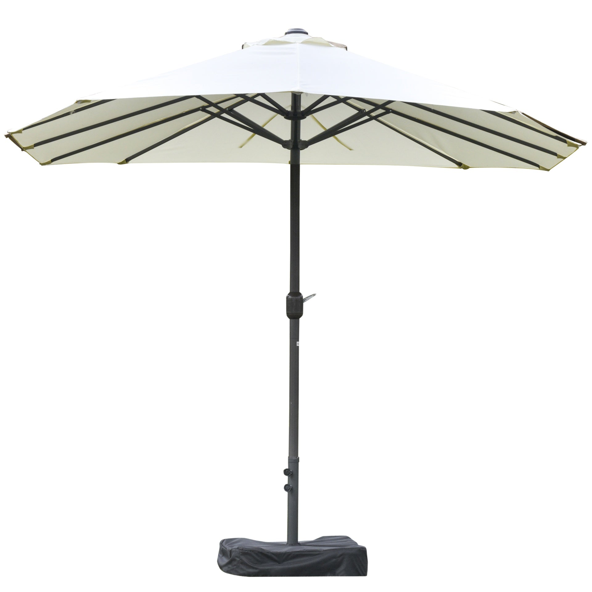 Outsunny Patio Umbrella 15' Steel Rectangular Outdoor Double Sided Market with base, UV Sun Protection & Easy Crank for Deck Pool Patio, Beige