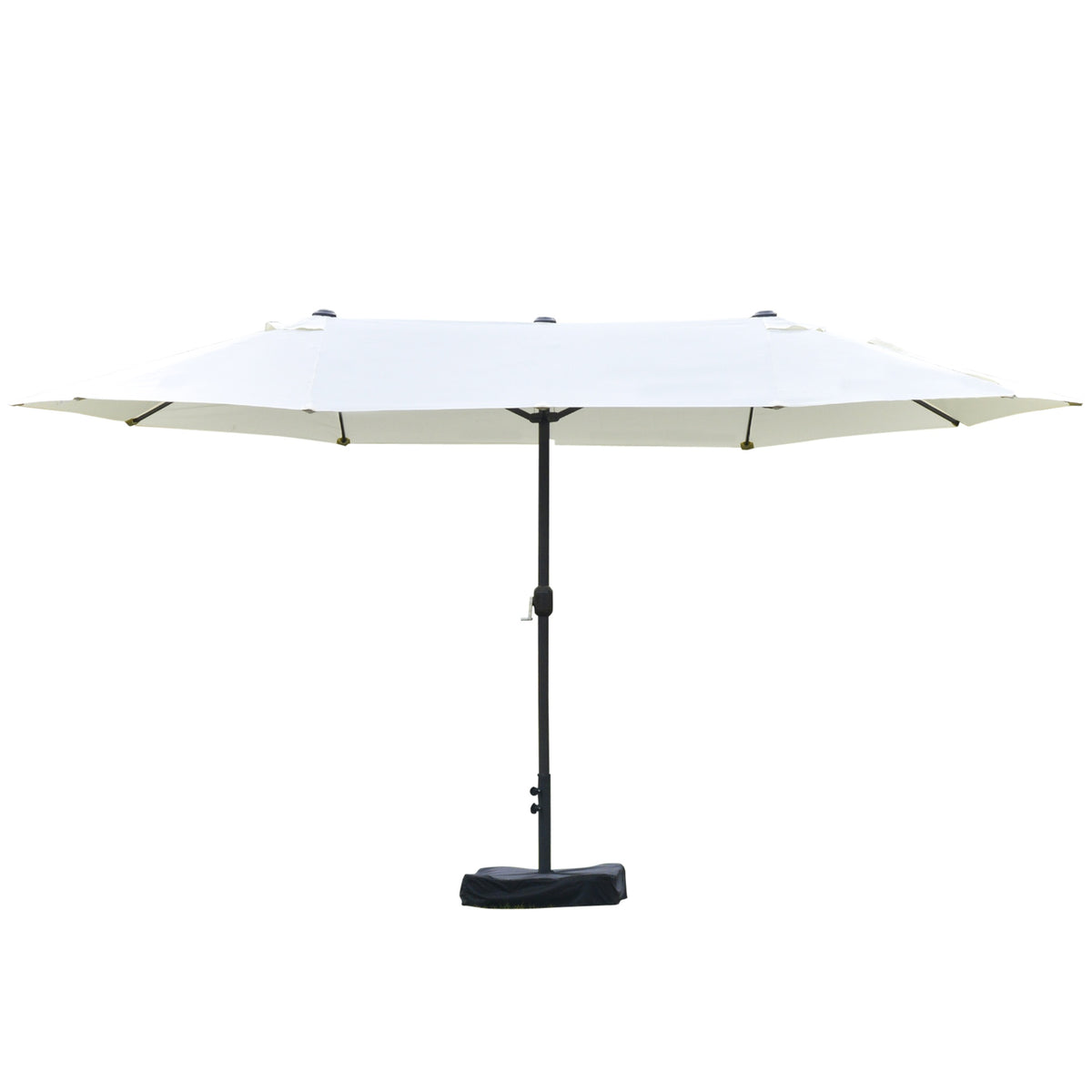 Outsunny Patio Umbrella 15' Steel Rectangular Outdoor Double Sided Market with base, UV Sun Protection & Easy Crank for Deck Pool Patio, Beige