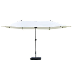 Outsunny Patio Umbrella 15' Steel Rectangular Outdoor Double Sided Market with base, UV Sun Protection & Easy Crank for Deck Pool Patio, Beige
