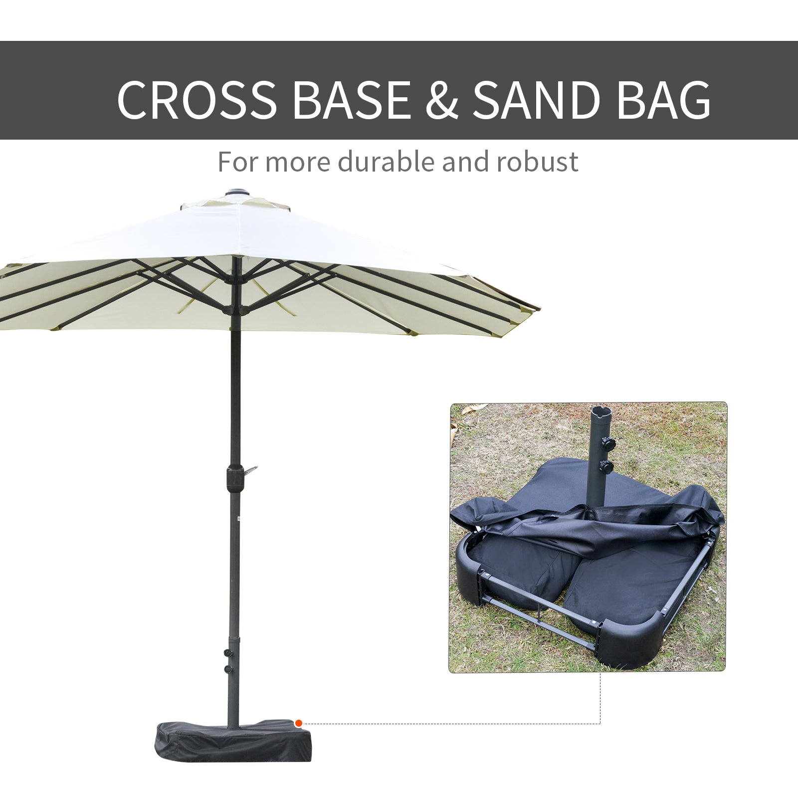 Outsunny Patio Umbrella 15' Steel Rectangular Outdoor Double Sided Market with base, UV Sun Protection & Easy Crank for Deck Pool Patio, Beige