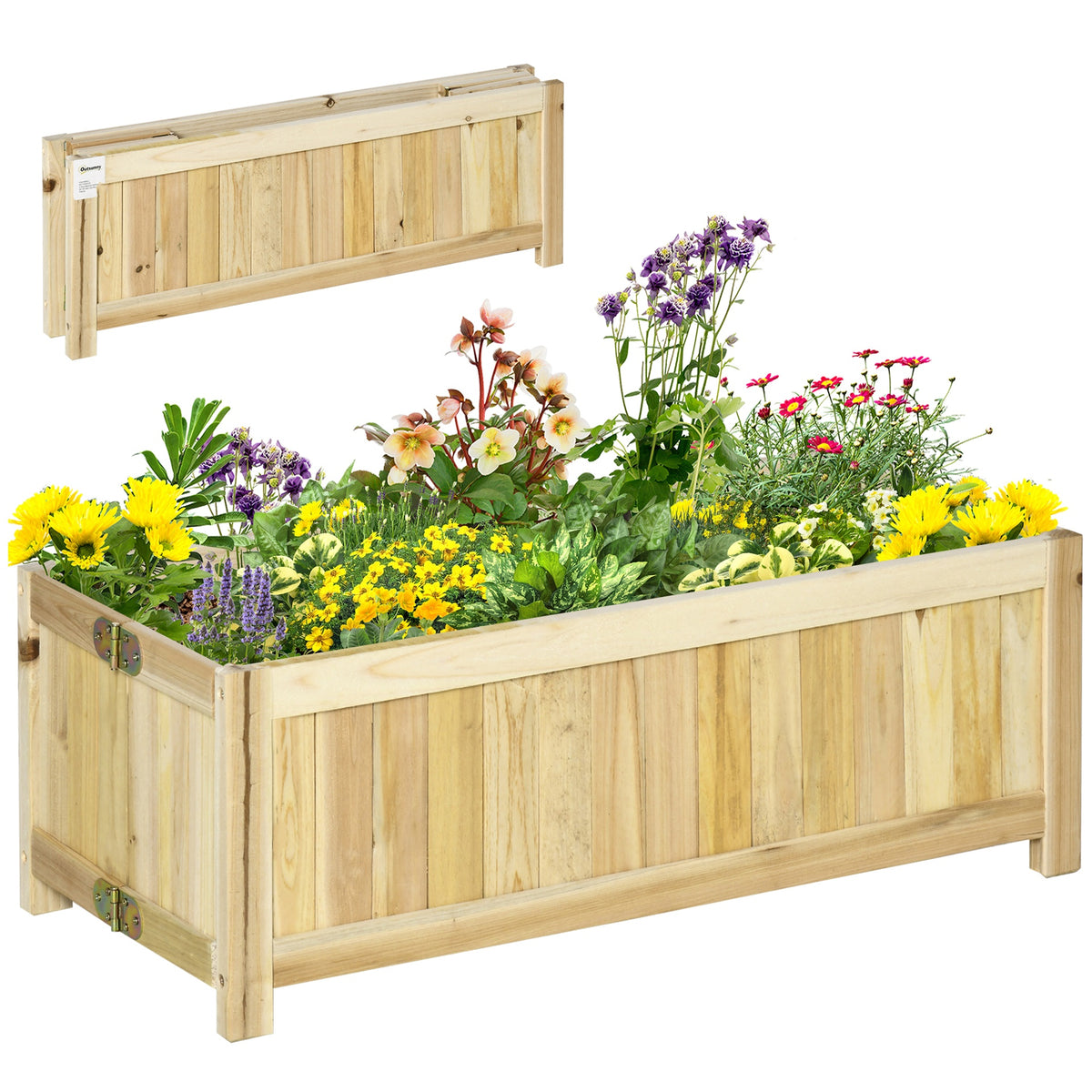 Outsunny Foldable Raised Garden Bed, Wooden Planter Box, Herb Garden Planter with Drainage Holes, for Backyard, Patio to Grow Vegetables, Herbs, and Flowers, 27.6" x 11.6" x 9.8"