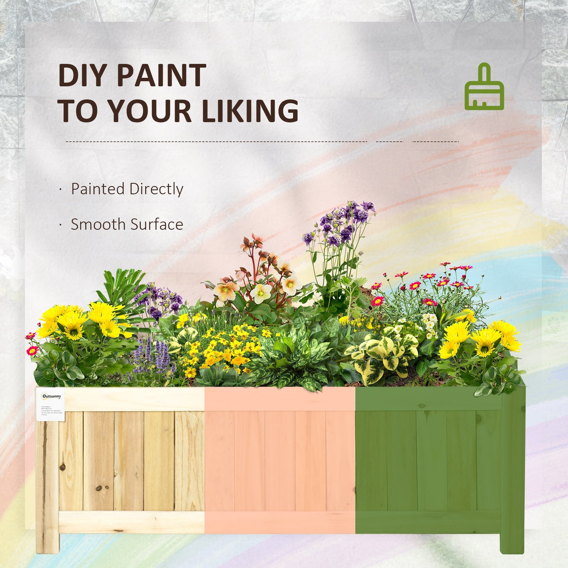 Outsunny Foldable Raised Garden Bed, Wooden Planter Box, Herb Garden Planter with Drainage Holes, for Backyard, Patio to Grow Vegetables, Herbs, and Flowers, 27.6" x 11.6" x 9.8"