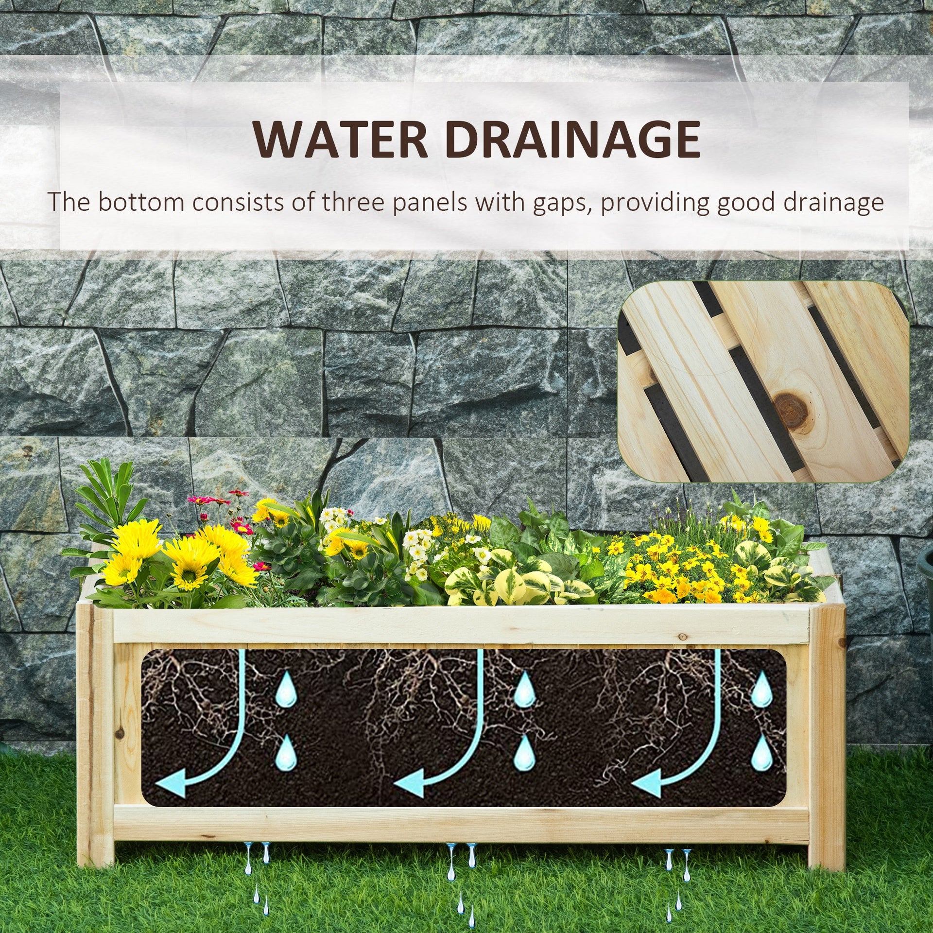 Outsunny Foldable Raised Garden Bed, Wooden Planter Box, Herb Garden Planter with Drainage Holes, for Backyard, Patio to Grow Vegetables, Herbs, and Flowers, 27.6" x 11.6" x 9.8"