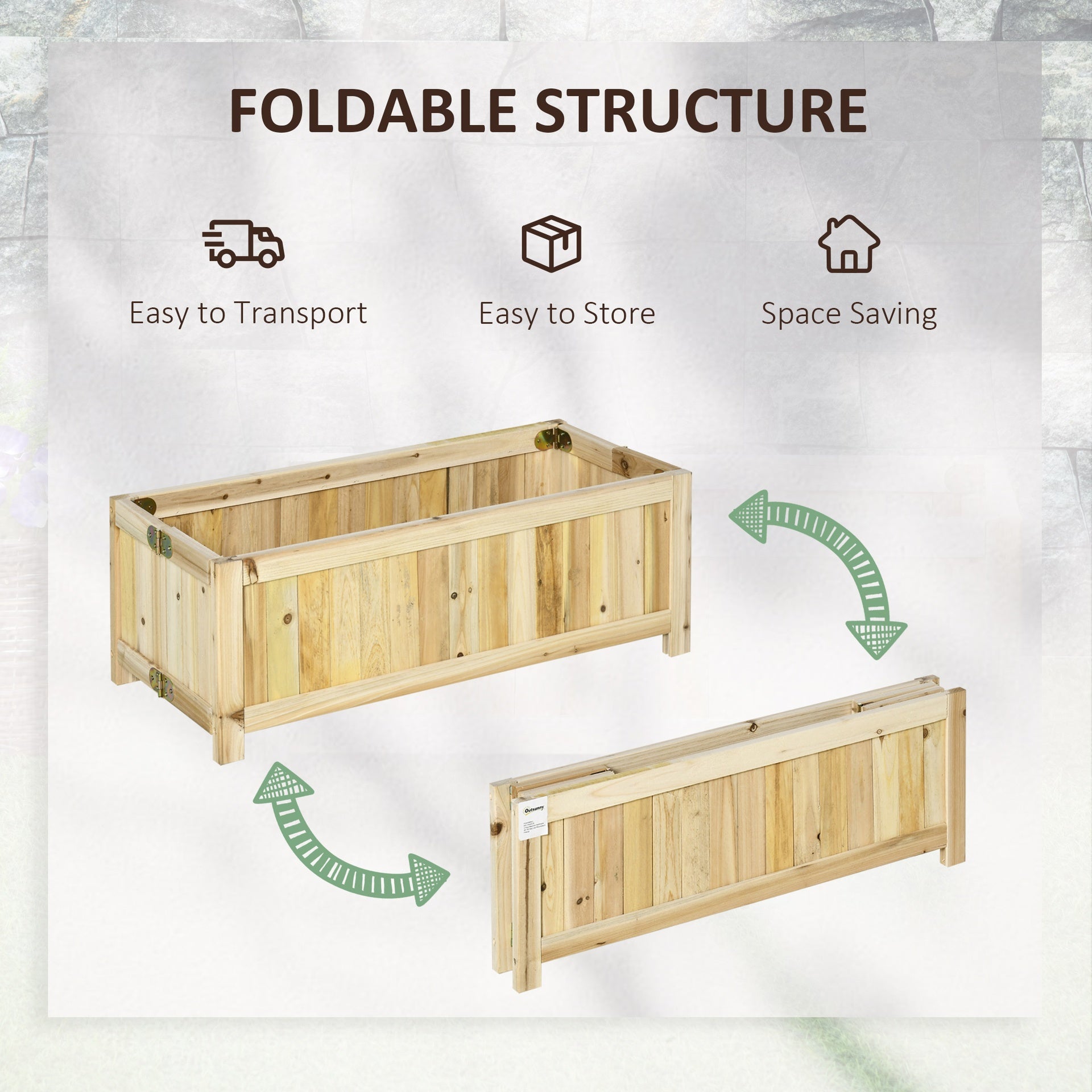 Outsunny Foldable Raised Garden Bed, Wooden Planter Box, Herb Garden Planter with Drainage Holes, for Backyard, Patio to Grow Vegetables, Herbs, and Flowers, 27.6" x 11.6" x 9.8"