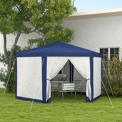 Outsunny 13' x 11' Outdoor Party Tent, Hexagon Sun Shade Shelter Canopy w/ Protective Mesh Screen Sidewalls, Ropes & Stakes, Blue