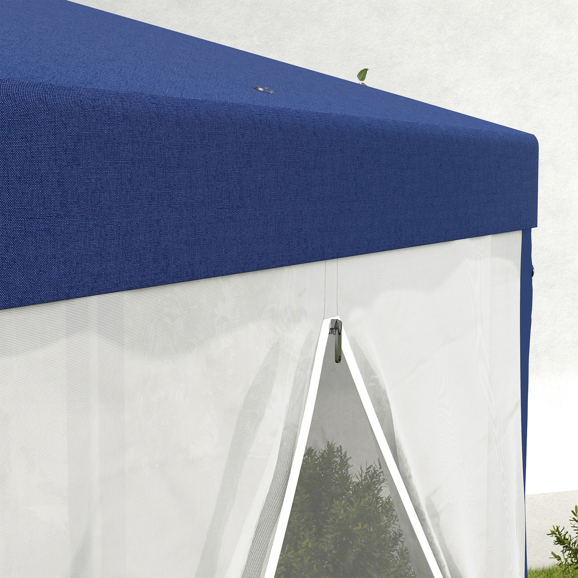 Outsunny 13' x 11' Outdoor Party Tent, Hexagon Sun Shade Shelter Canopy w/ Protective Mesh Screen Sidewalls, Ropes & Stakes, Blue