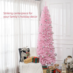 HOMCOM 8' Artificial Christmas Tree Douglas Fir Pencil Christmas Tree with 1168 Realistic Branch Tips, Pink