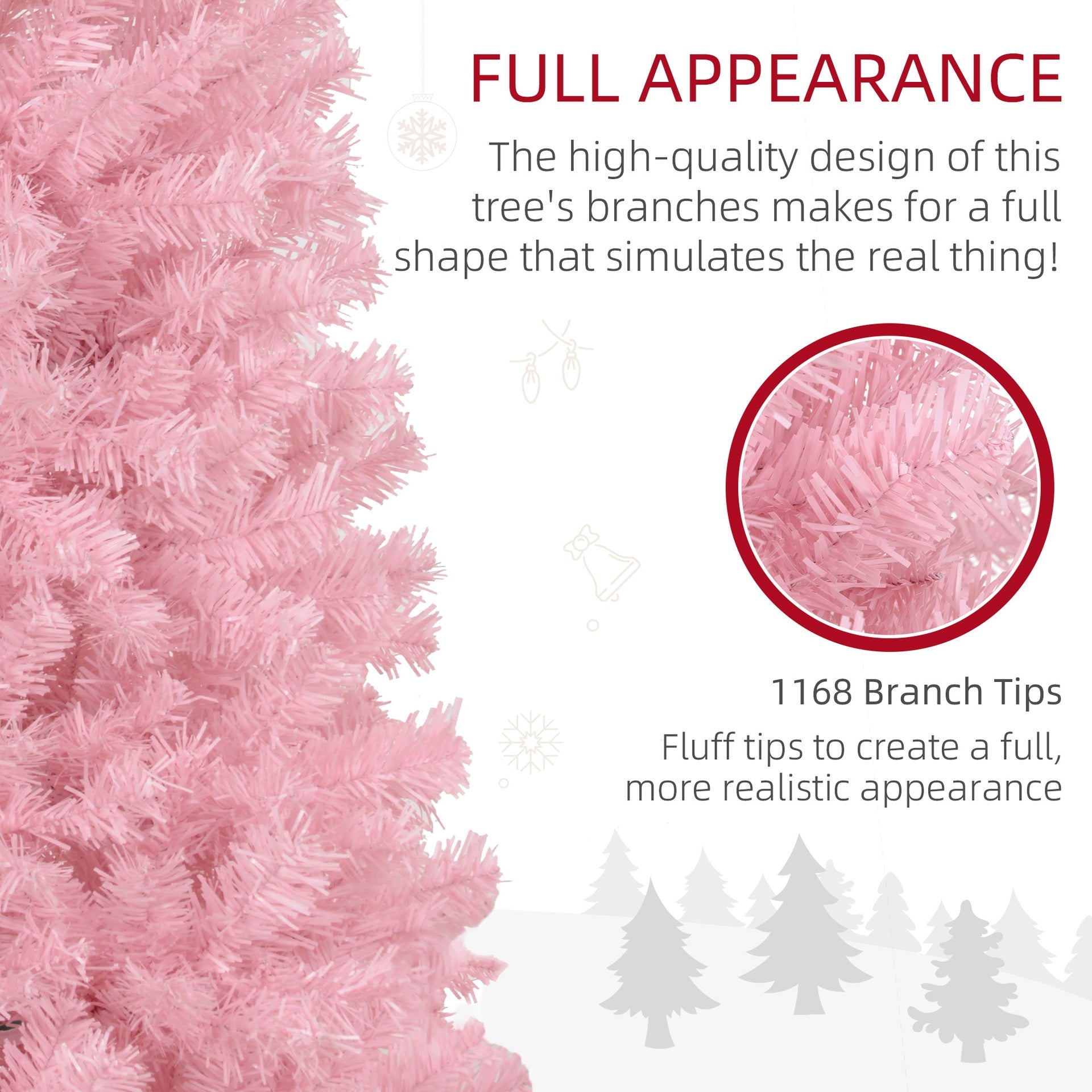 HOMCOM 8' Artificial Christmas Tree Douglas Fir Pencil Christmas Tree with 1168 Realistic Branch Tips, Pink