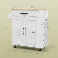 HOMCOM Rolling Island with Wheels for Kitchen, Kitchen Island on Rollers with Power Outlets, Drawer, and Doors, White
