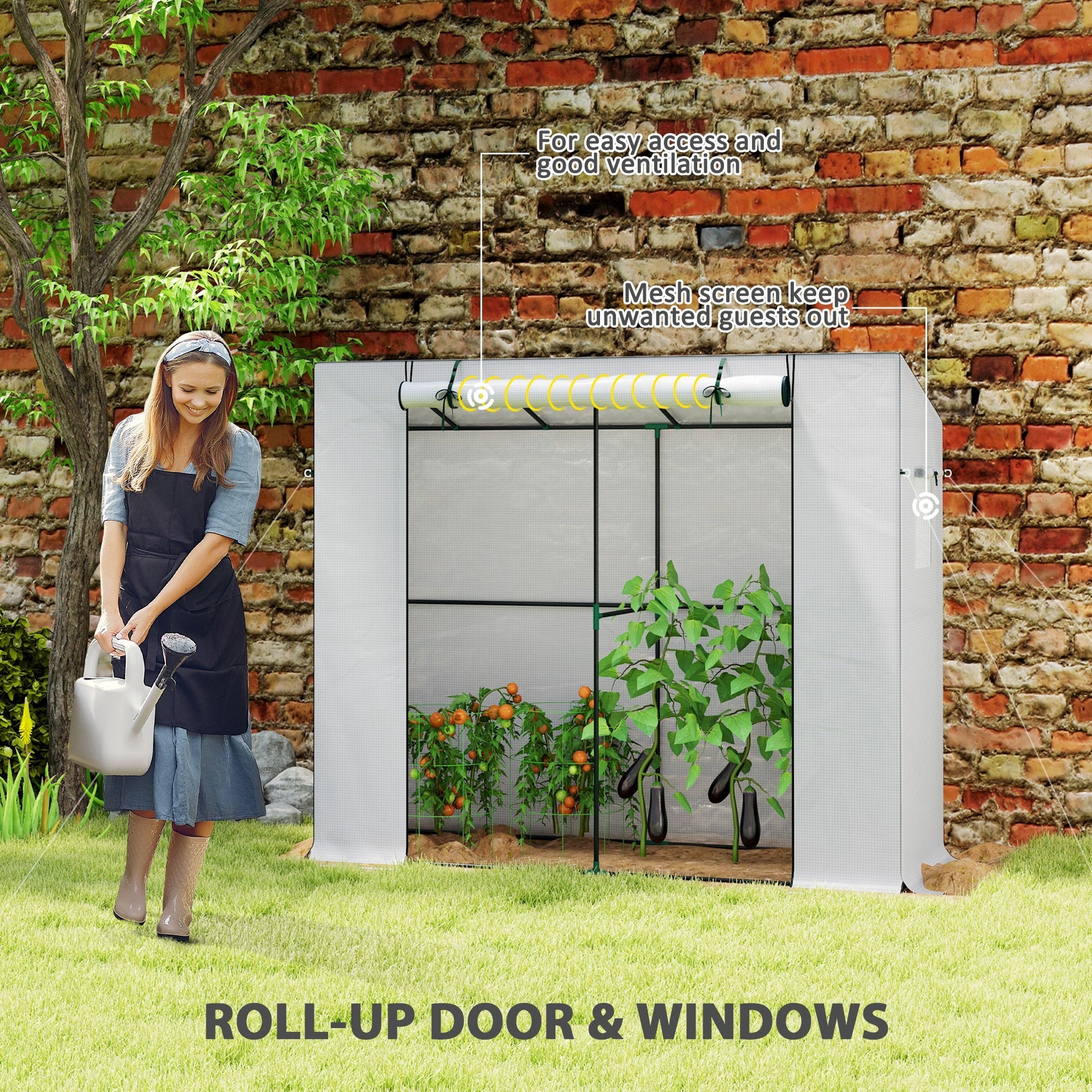 Outsunny Walk-in Portable Greenhouse Small Greenhouse for Outdoors with UV-resistant PE Cover, 6.6' x 2.5' x 5.6' White