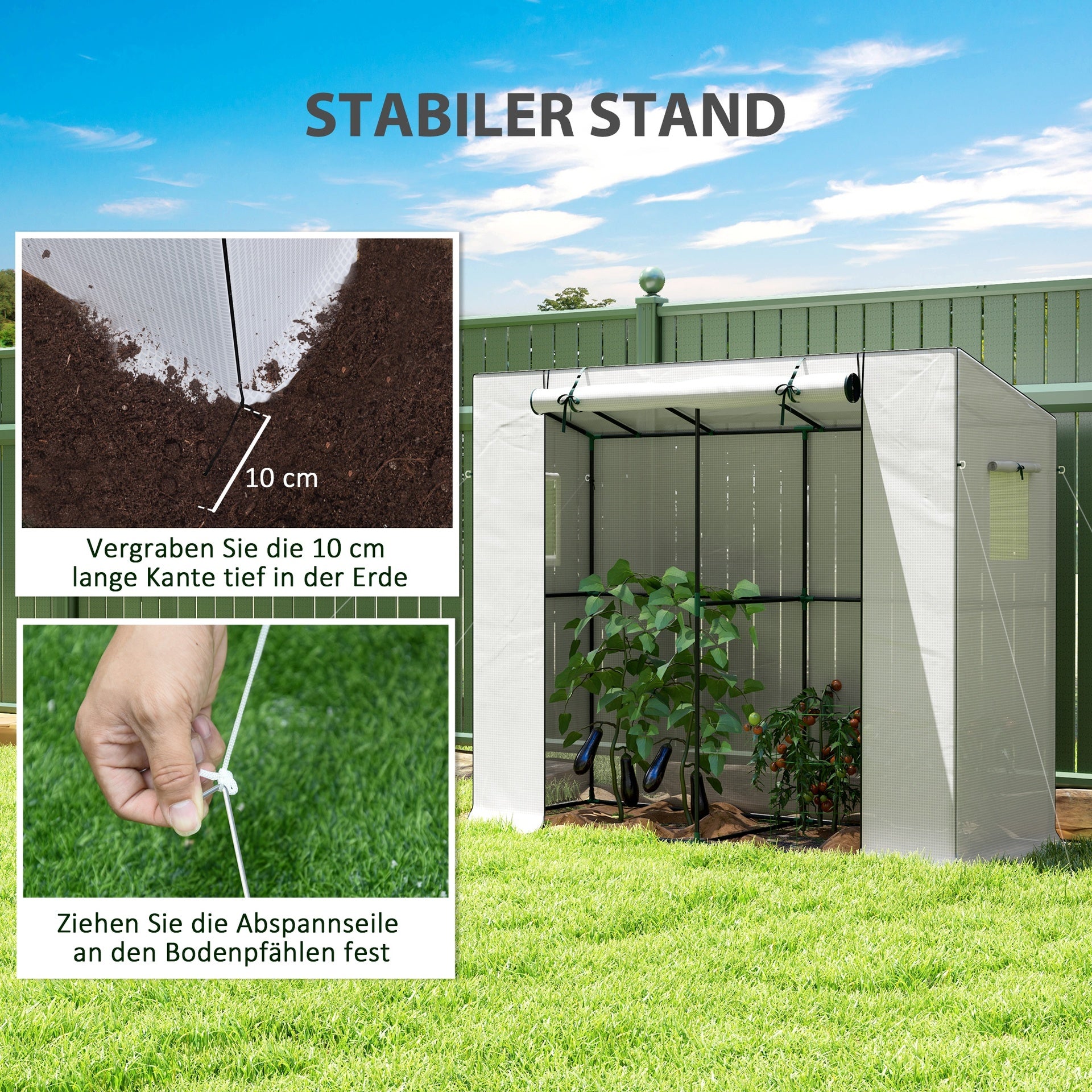 Outsunny Walk-in Portable Greenhouse Small Greenhouse for Outdoors with UV-resistant PE Cover, 6.6' x 2.5' x 5.6' White
