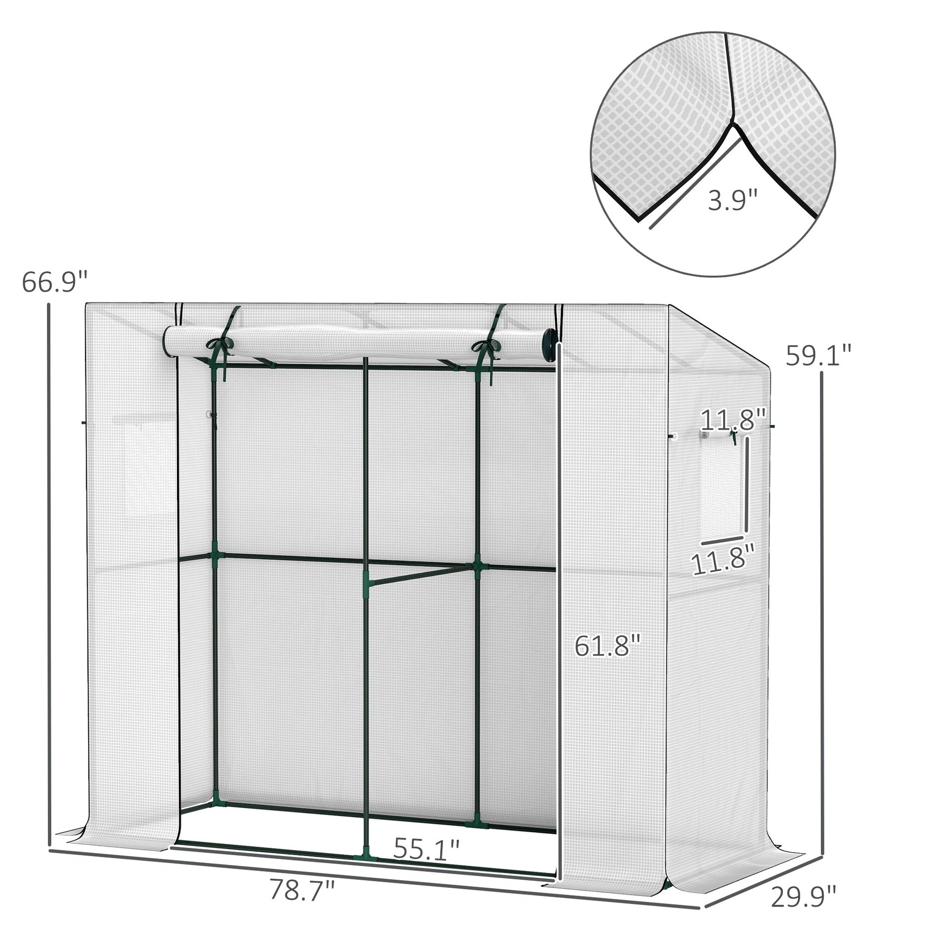 Outsunny Walk-in Portable Greenhouse Small Greenhouse for Outdoors with UV-resistant PE Cover, 6.6' x 2.5' x 5.6' White