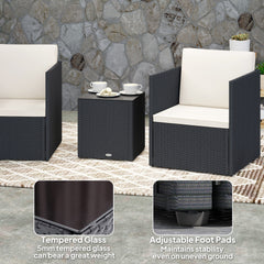 Outsunny Folding Wicker Bistro Set, 3 Piece Patio Furniture Set with Cushions and Glass Coffee Table for Porch, Balcony, Black