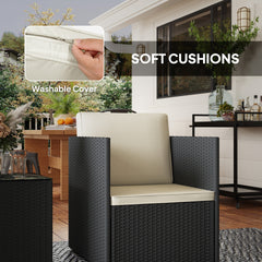 Outsunny Folding Wicker Bistro Set, 3 Piece Patio Furniture Set with Cushions and Glass Coffee Table for Porch, Balcony, Black