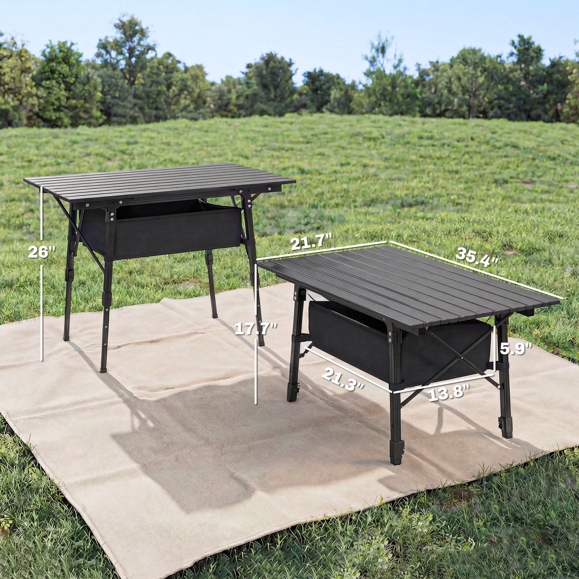 Outsunny 3ft Aluminum Small Folding Table, Portable Camping Table with Storage Bag, Carry Bag for Outdoor Picnic BBQ, Black