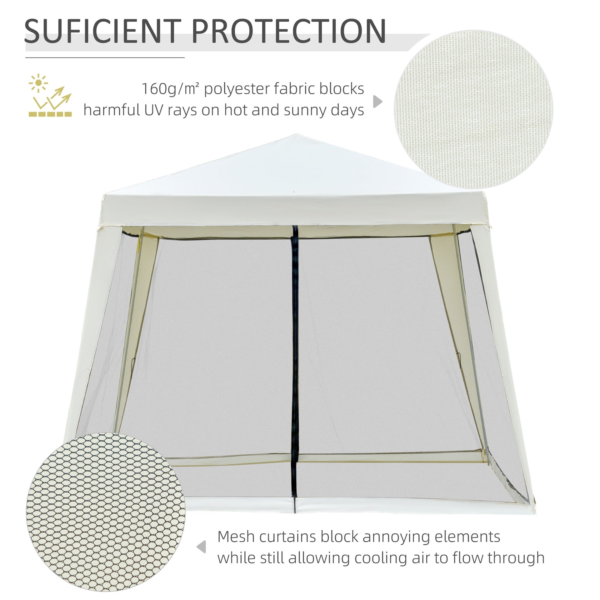 Outsunny 10'x10' Outdoor Party Tent Canopy with Mesh Sidewalls, Patio Gazebo Sun Shade Screen Shelter, Beige