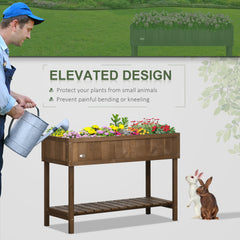 Outsunny Wooden Raised Garden Bed, Elevated Planter Box Stand with 8 Slots and Open Shelf, Dark Brown