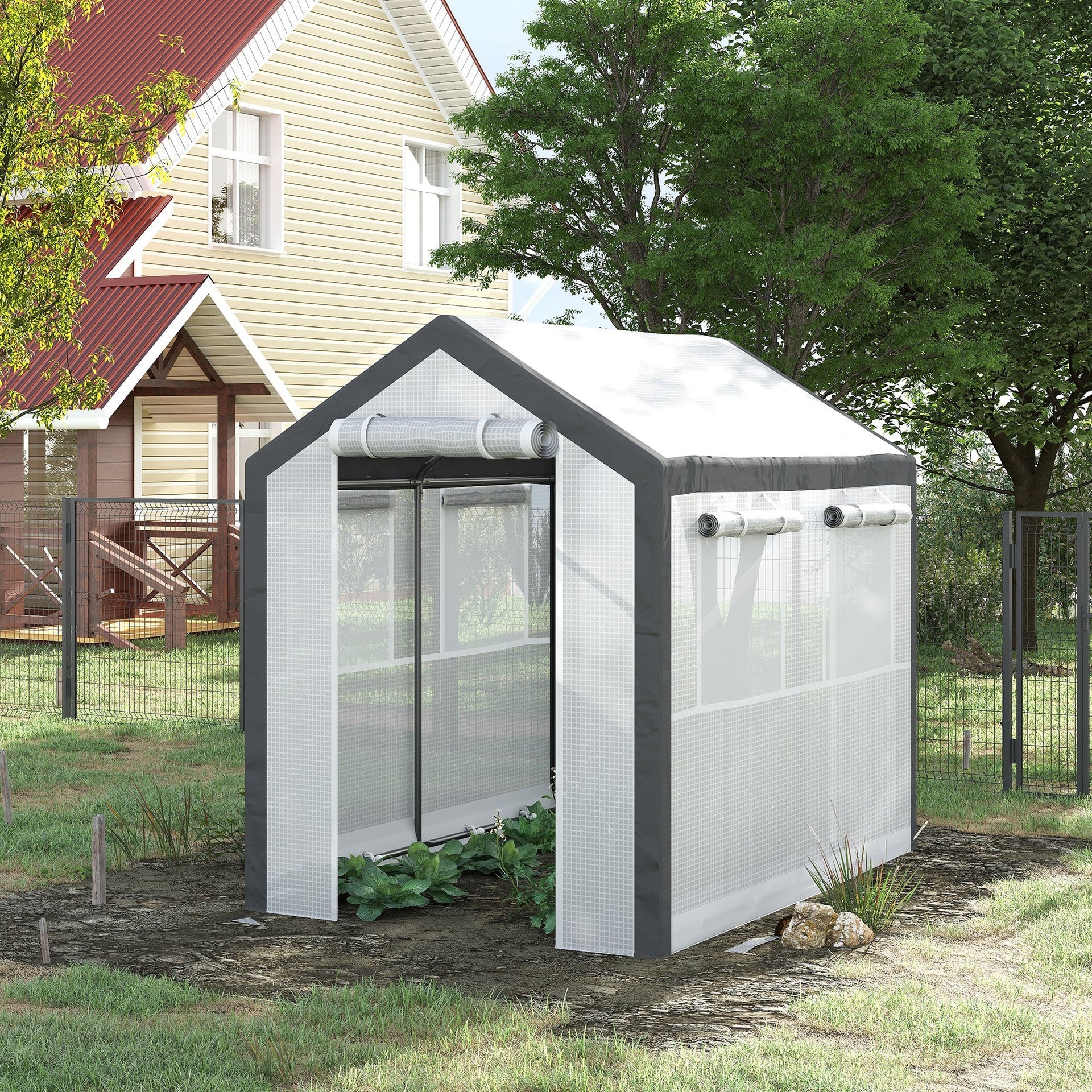 Outsunny Outdoor Walk-In Tunnel Greenhouse with Roll-up Windows, Zippered Mesh Door, & Weather Cover,  8' x 6' x 7.4'