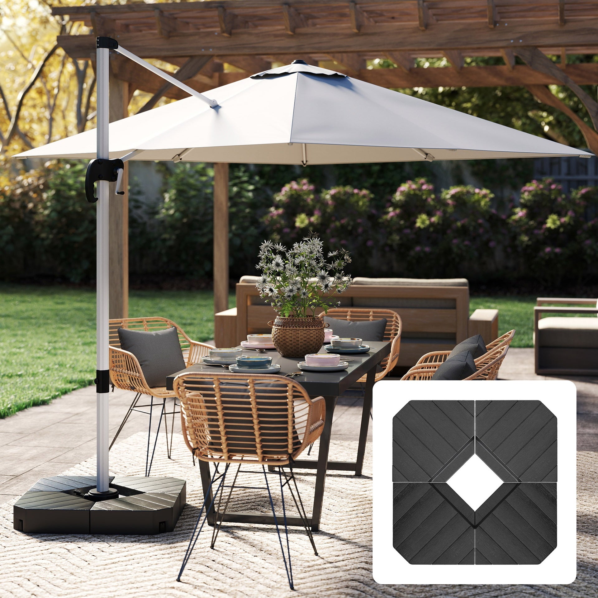 Outsunny Offset Umbrella Base Outdoor Umbrella Weights, 132 lb. Capacity Water or 176 lb. Capacity Sand, Black