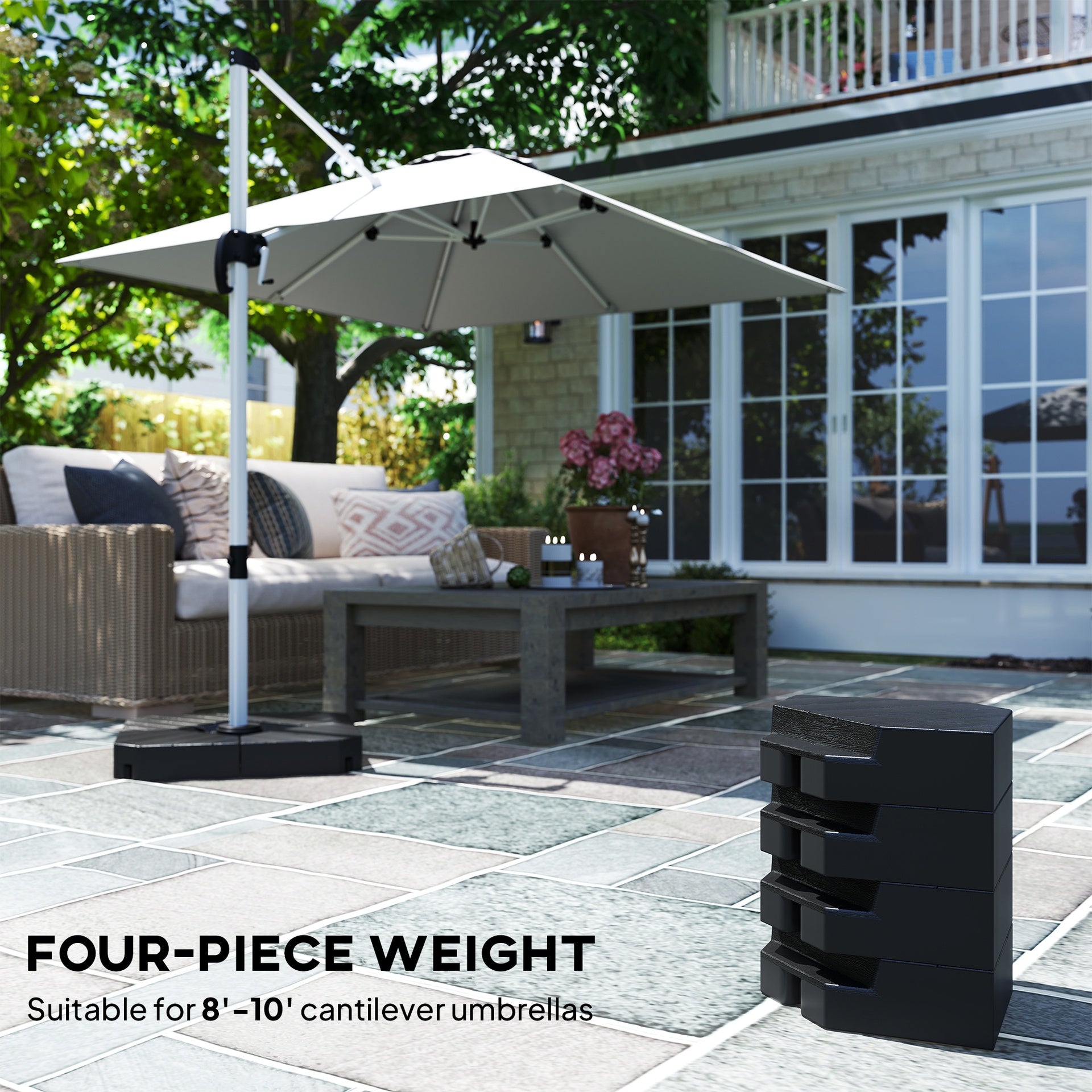 Outsunny Offset Umbrella Base Outdoor Umbrella Weights, 132 lb. Capacity Water or 176 lb. Capacity Sand, Black