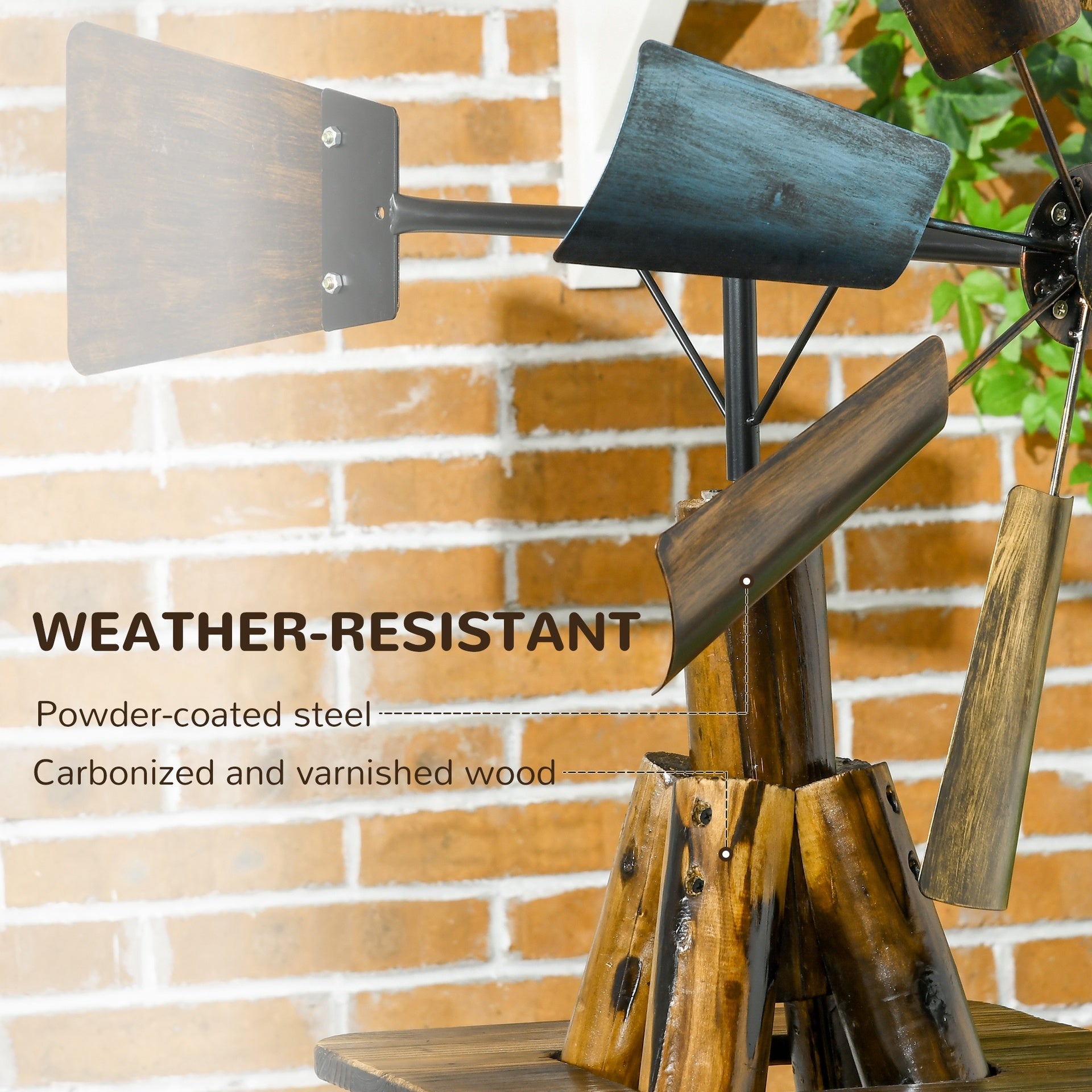 Outsunny Windmill Weather Vane, Wind Vane with Bottom Shelf, Steel Windmill Head, Stained Wood