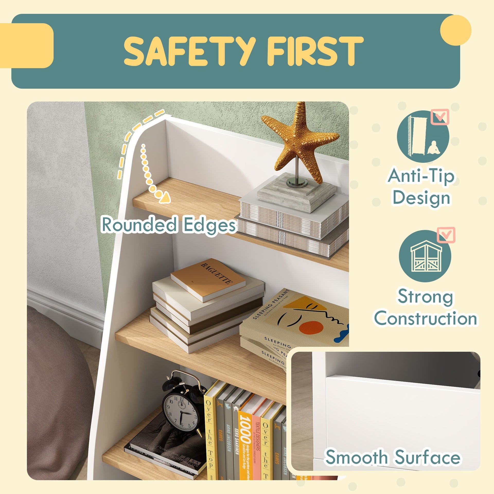 Qaba 4 Tier Kids Bookshelf and Toy Storage Organizer with Book Rack, for Living Room, Kids Room, Playroom, Bedroom, White