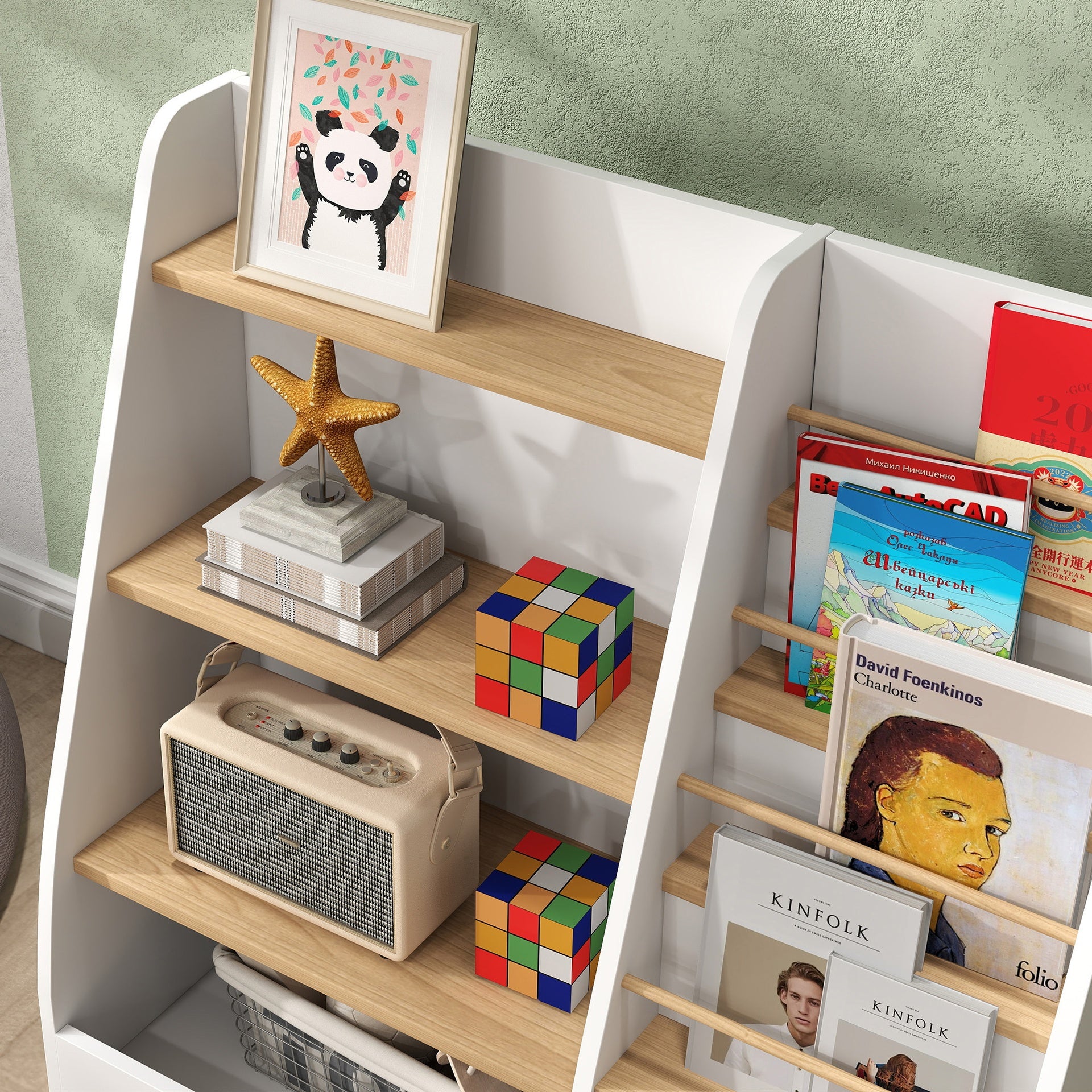 Qaba 4 Tier Kids Bookshelf and Toy Storage Organizer with Book Rack, for Living Room, Kids Room, Playroom, Bedroom, White