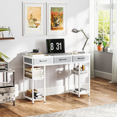 HOMCOM 47" Small Computer Desk, Writing Desk with Fabric Drawers, Home Office Desk with Adjustable Shelves, White