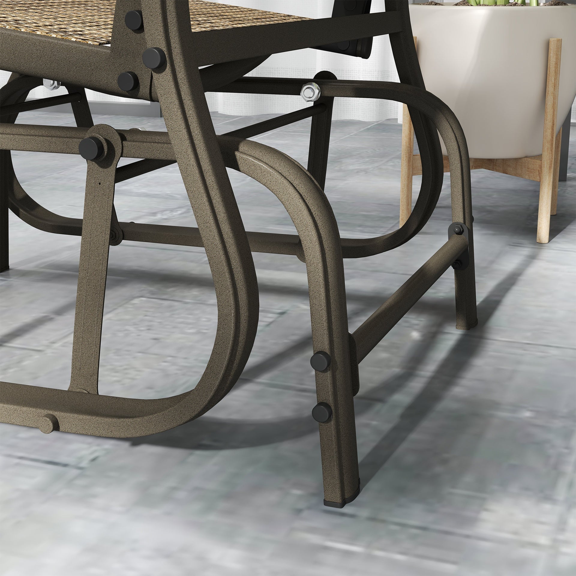 Outsunny 3-Piece Outdoor Gliders Set Bistro Set with Steel Frame, Tempered Glass Top Table for Patio, Garden, Light Mixed Brown