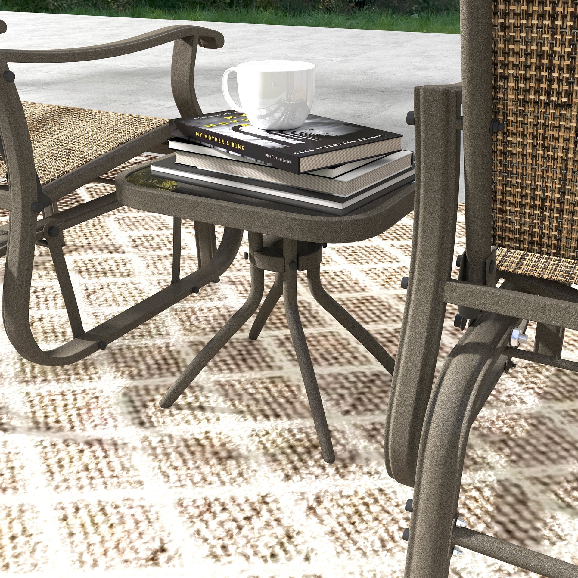 Outsunny 3-Piece Outdoor Gliders Set Bistro Set with Steel Frame, Tempered Glass Top Table for Patio, Garden, Light Mixed Brown