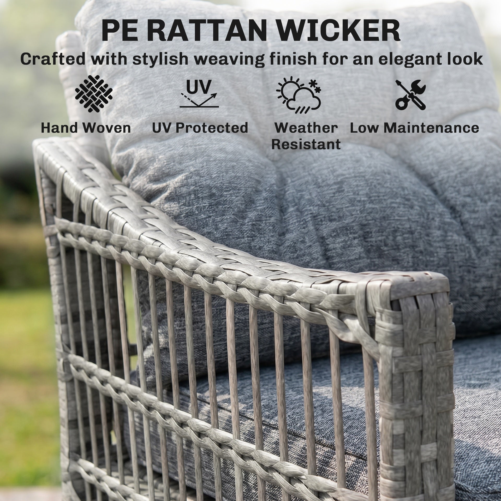 Outsunny 3 Piece Outdoor PE Rattan Rocker Chair Set, Rocking Chair with Tempered Glass Table Top, Gray