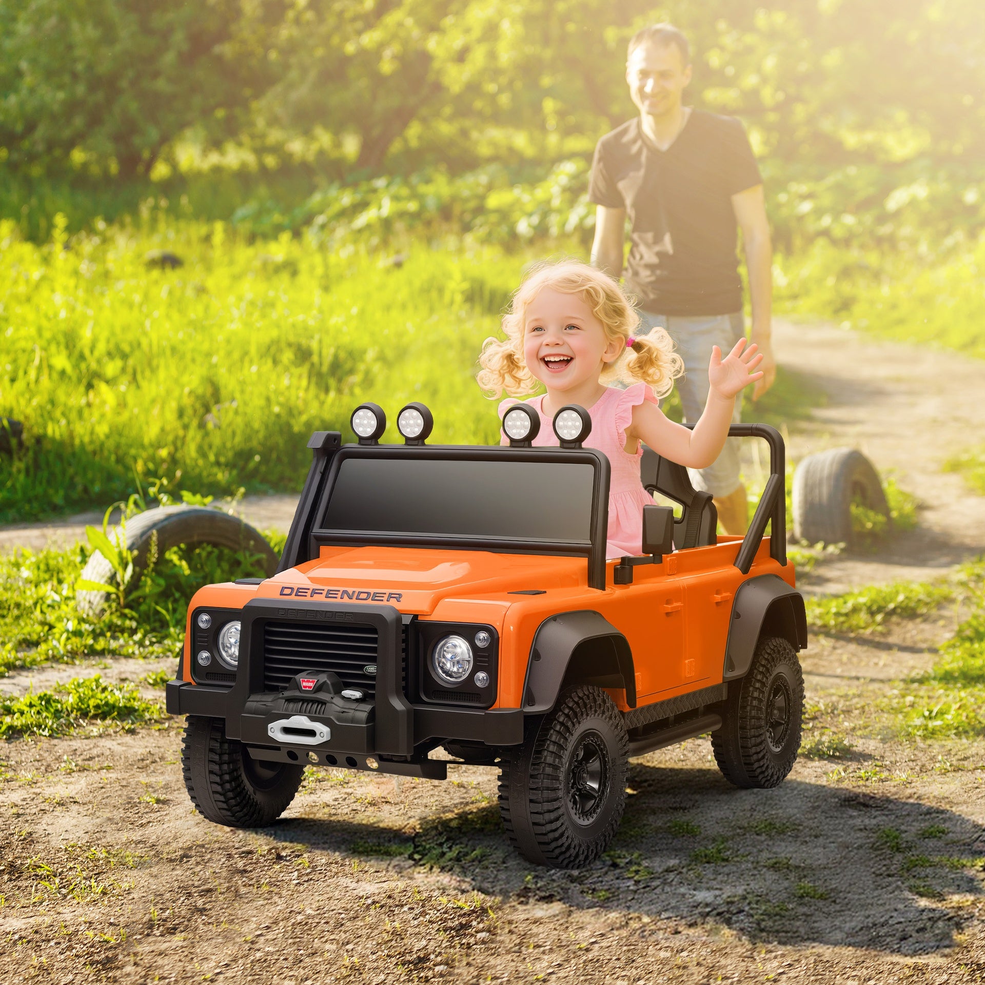Qaba Land Rover Licensed Electric Car for Kids with Remote Control, Dual Motors, Spring Suspension, LED Lights, Orange