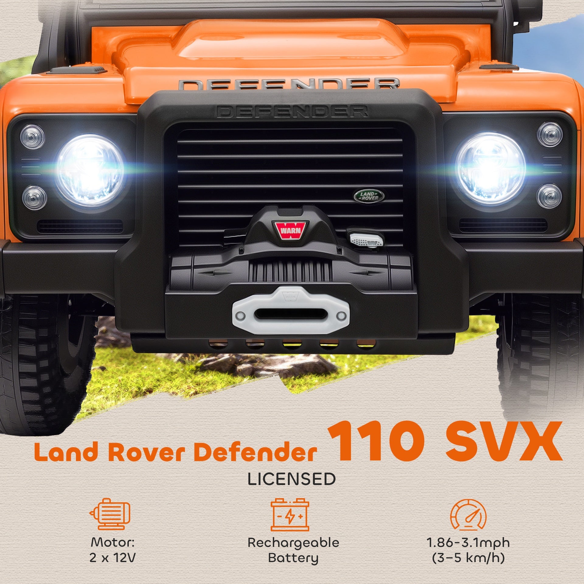 Qaba Land Rover Licensed Electric Car for Kids with Remote Control, Dual Motors, Spring Suspension, LED Lights, Orange