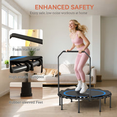 Soozier 48" Rebounder Trampoline for Adults, Foldable Mini Trampoline with Adjustable Handle Bar for Indoor Outdoor, Blue
