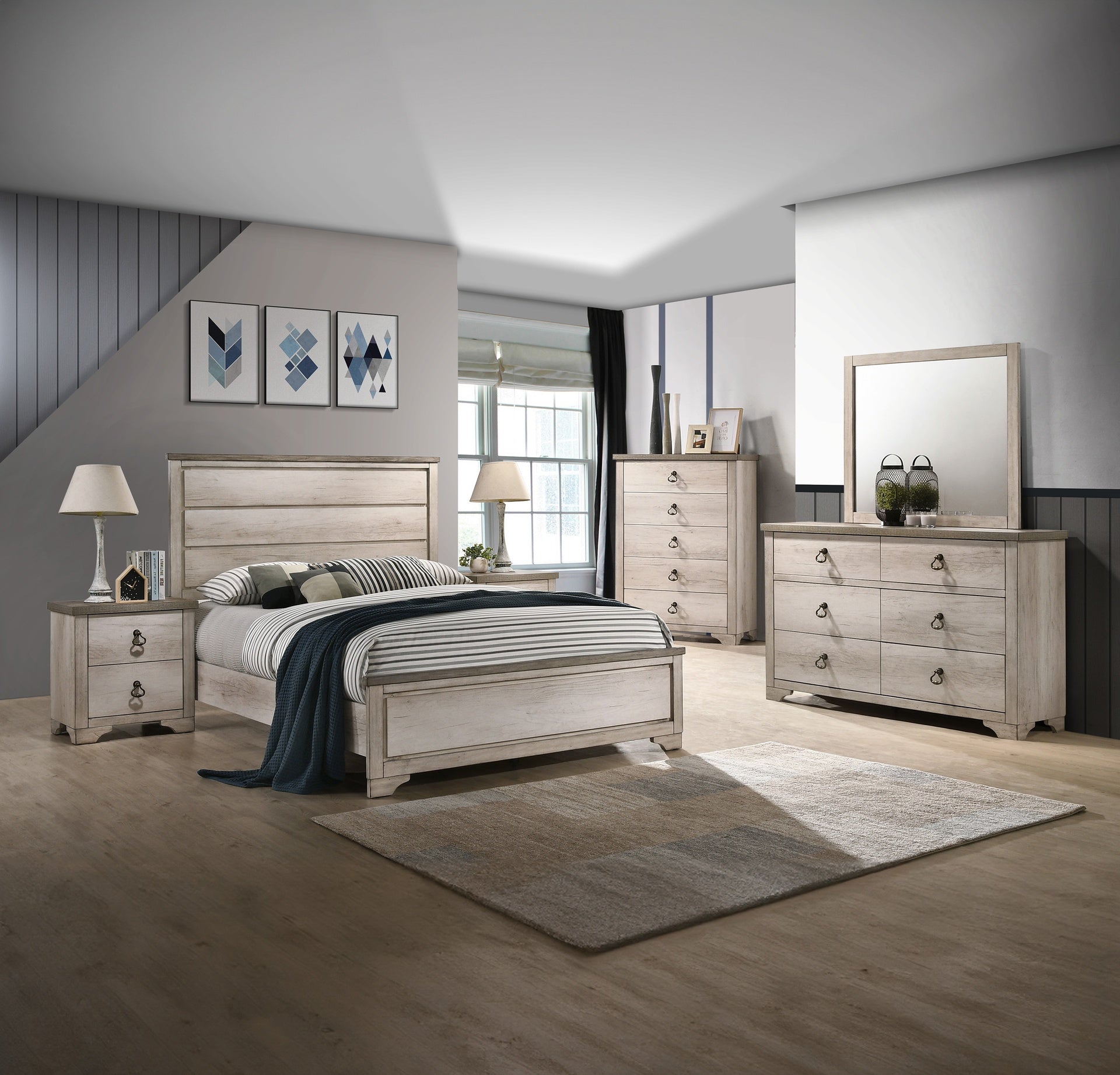 1pc Contemporary Cottage Queen Distressed Brown Panel Bed Charming Coastal Look Charming Rustic