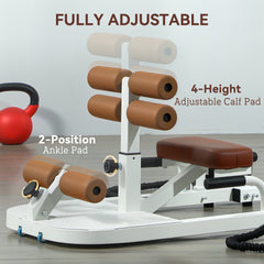 Soozier Foldable Sissy Squat Machine, Hip Thrust Machine with Push Up Stand, Multipurpose Glute Workout Equipment, White