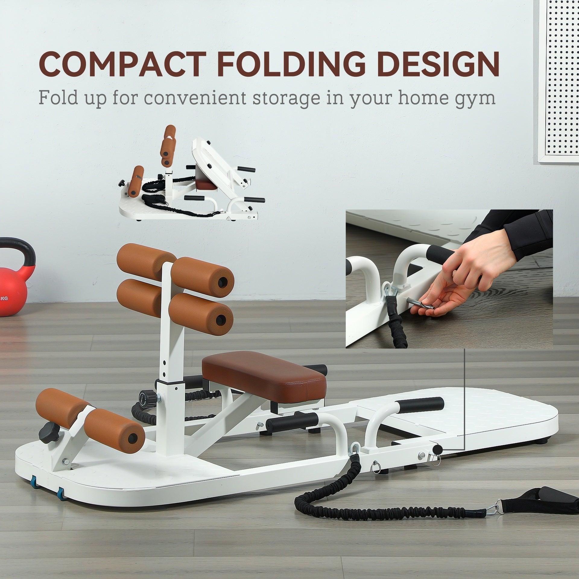 Soozier Foldable Sissy Squat Machine, Hip Thrust Machine with Push Up Stand, Multipurpose Glute Workout Equipment, White