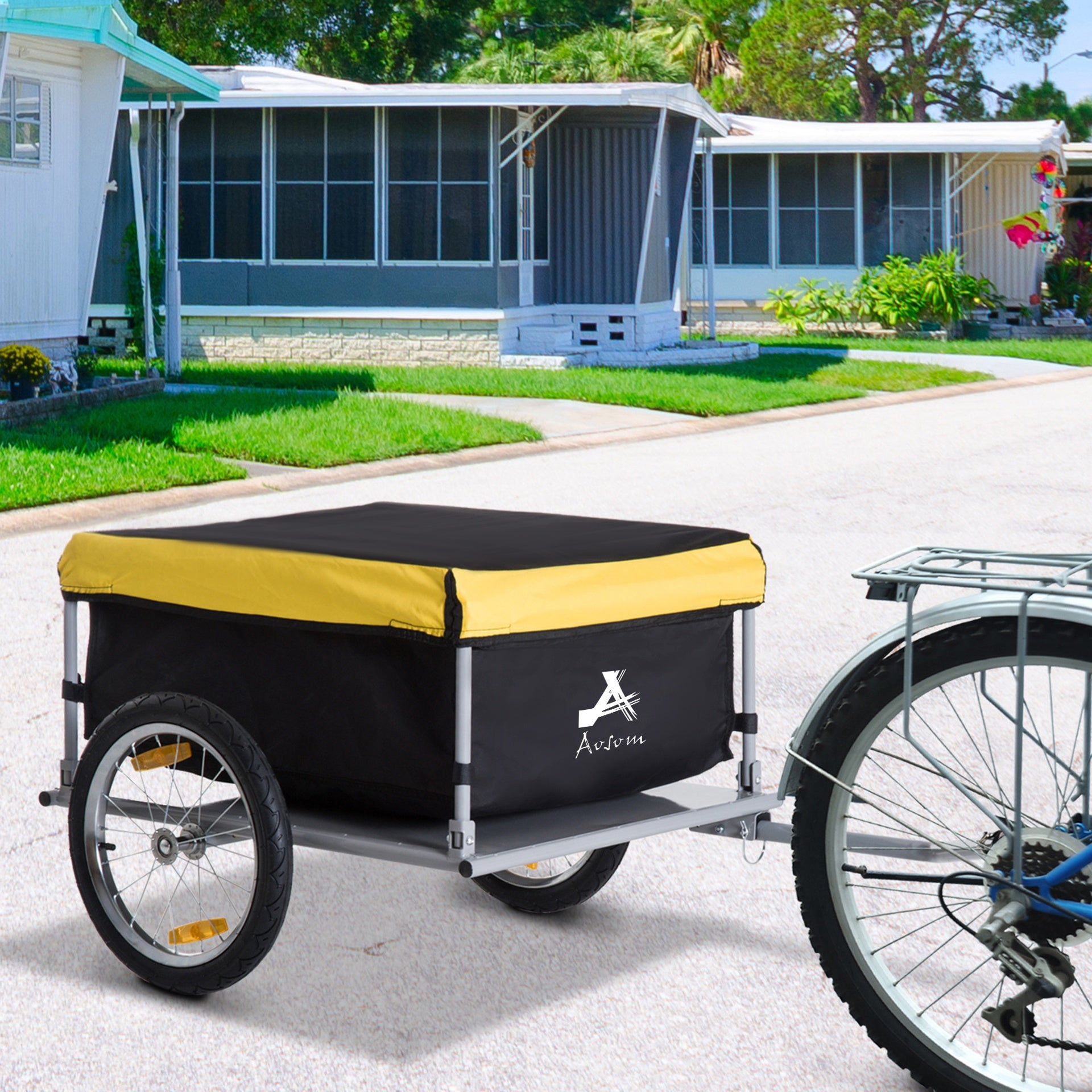 Aosom Bicycle Cargo Trailer, Two-Wheel Bike Luggage Wagon Trailer with Removable Cover, Fits 20" - 26" Bicycle Wheels, Yellow