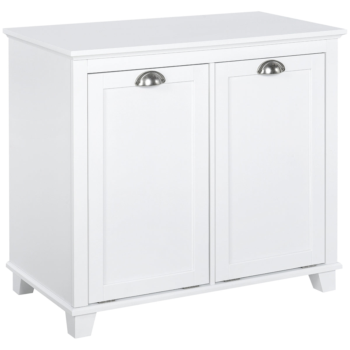 HOMCOM Dual Tilt out Laundry Hamper Cabinet, Bathroom Storage Cabinet with 2-Compartment Hamper, Modern Bathroom Floor Cabinet for Washroom, White