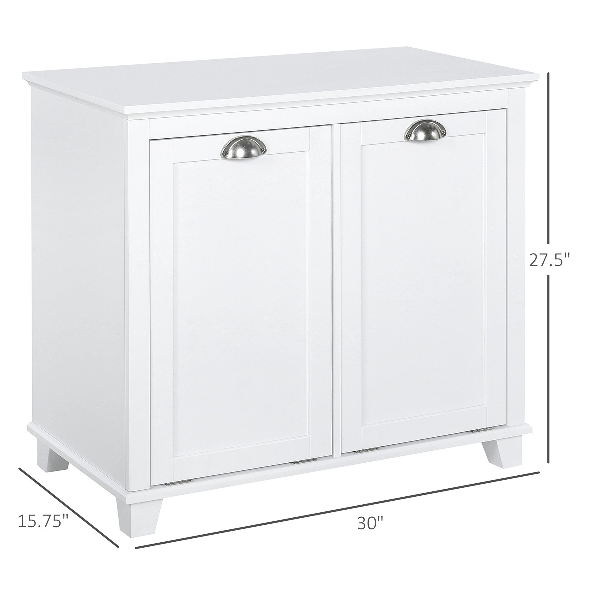 HOMCOM Dual Tilt out Laundry Hamper Cabinet, Bathroom Storage Cabinet with 2-Compartment Hamper, Modern Bathroom Floor Cabinet for Washroom, White