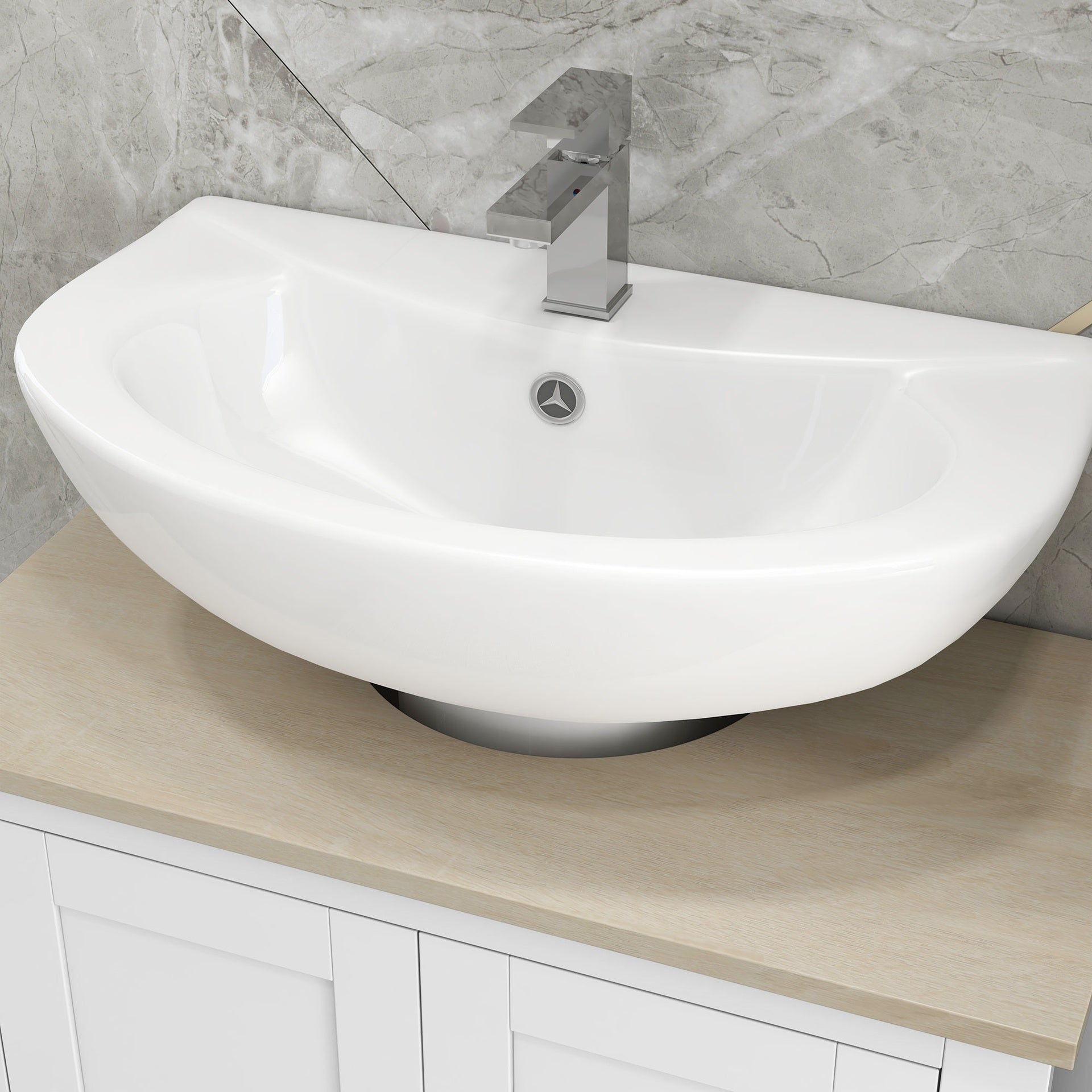 Kleankin Pedestal Sink Storage Cabinet, Under Sink Cabinet with U-Shape and Adjustable Internal Shelf, White